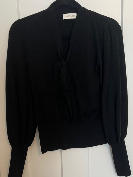 Zimmermann Sweaters - Zimmermann Black Tie-Neck Puff-Sleeve sweater size 2